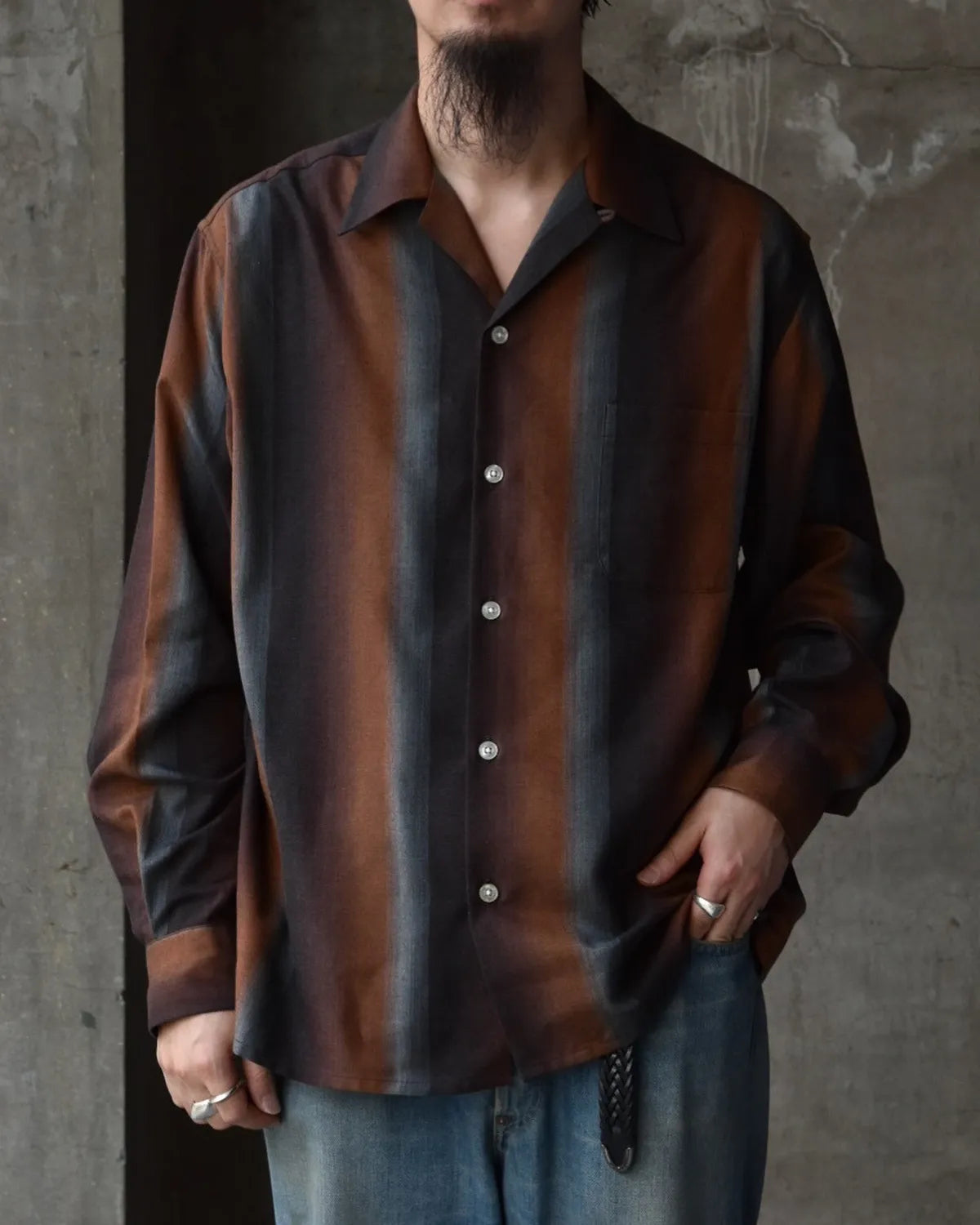 WACKO MARIA  / OMBRE STRIPE OPEN COLLAR SHIRT L/S (25FW-WMS-OC07)