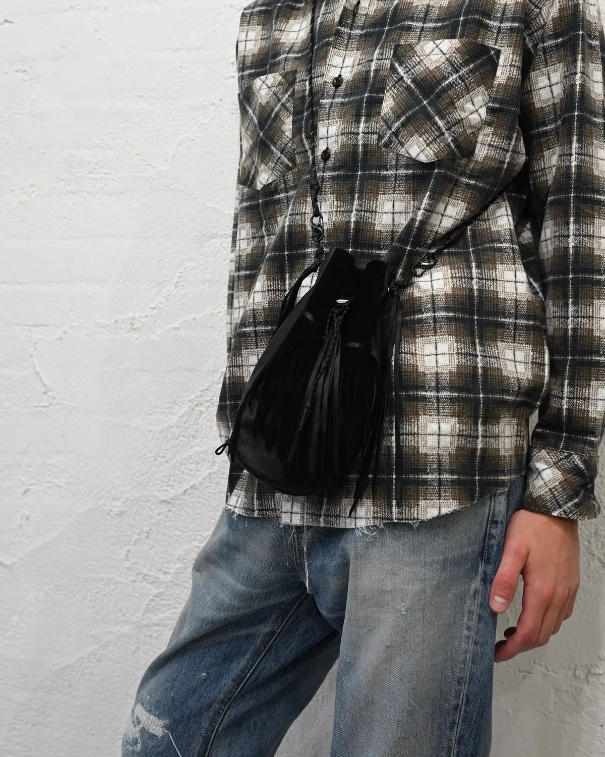 MIYAGIHIDETAKA -Rafu-  / B:TOGETHER × MIYAGIHIDETAKA Fringe ”KINCHAKU” Leather Bag (MH080)