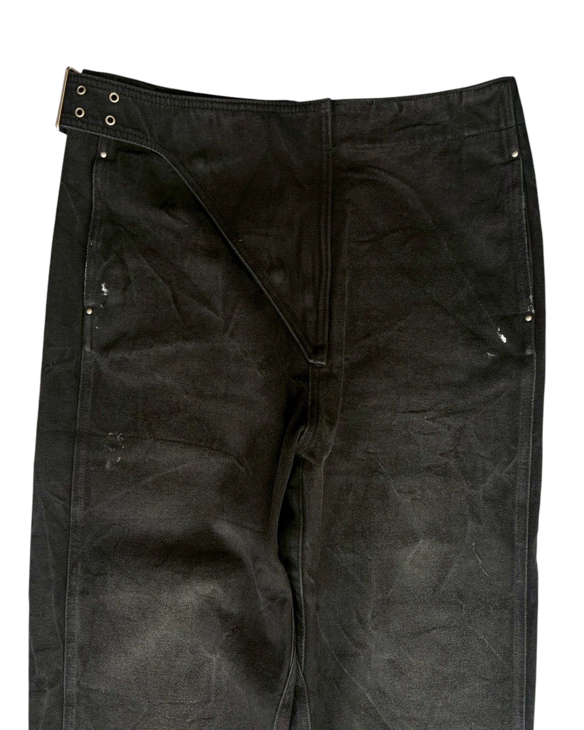 OAMC / TREATED BLACK WITH WHITE SPOTS DENIM TROUSER WITH BELT (OAF5MT02CP)