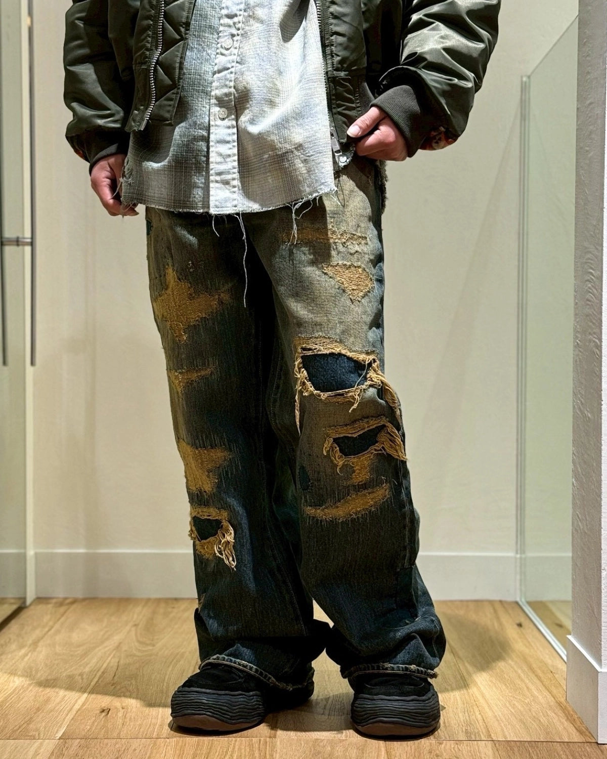 KAMIYA / BORO Bootcut Wide Denim Pants (G15PT053)