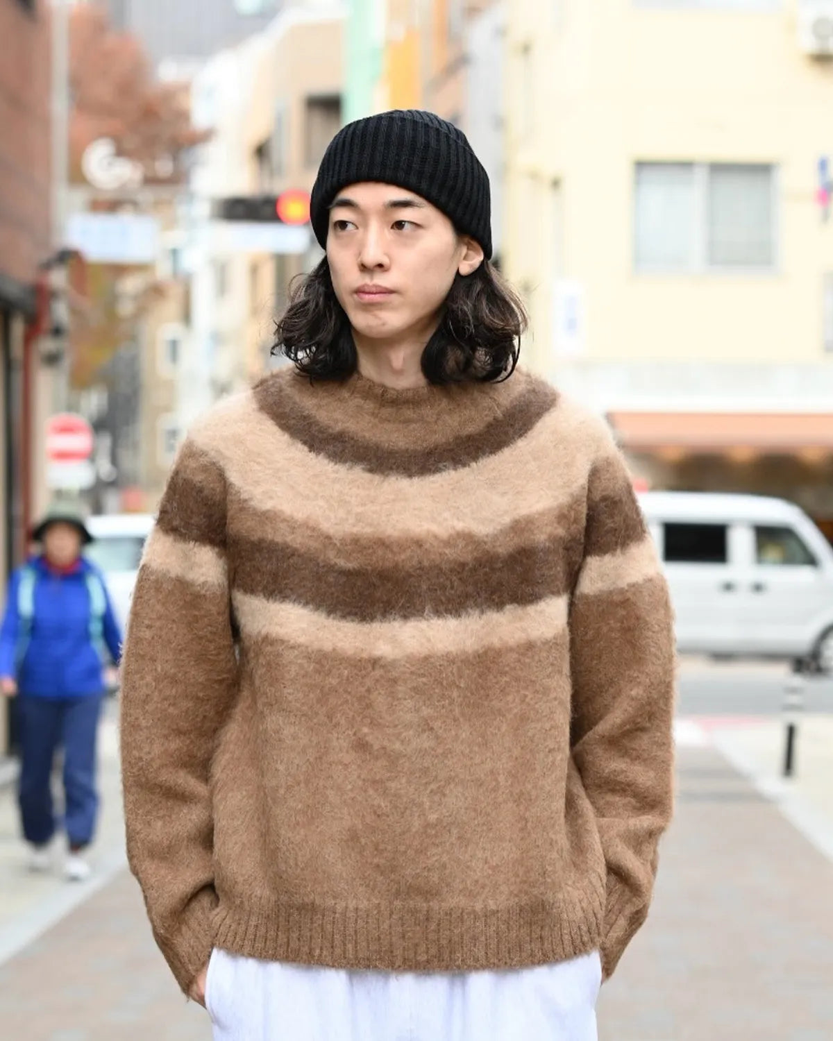 MARKAWARE / ALPACA BRUSHED STRIPED JUMPER (A25D02SW01C)