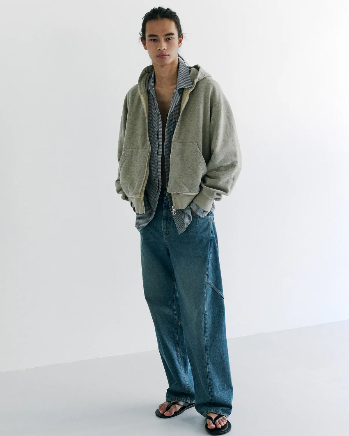 NTN / COTTON SILK GINGHAM CHECK ZIP OPEN SHIRT (N006-041123)