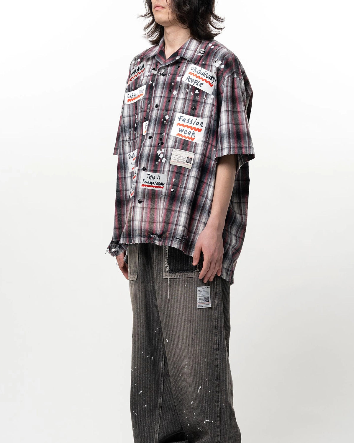 Maison MIHARA YASUHIRO / Embellished Sticker Short Sleeve Check Shirt (A16SH087)