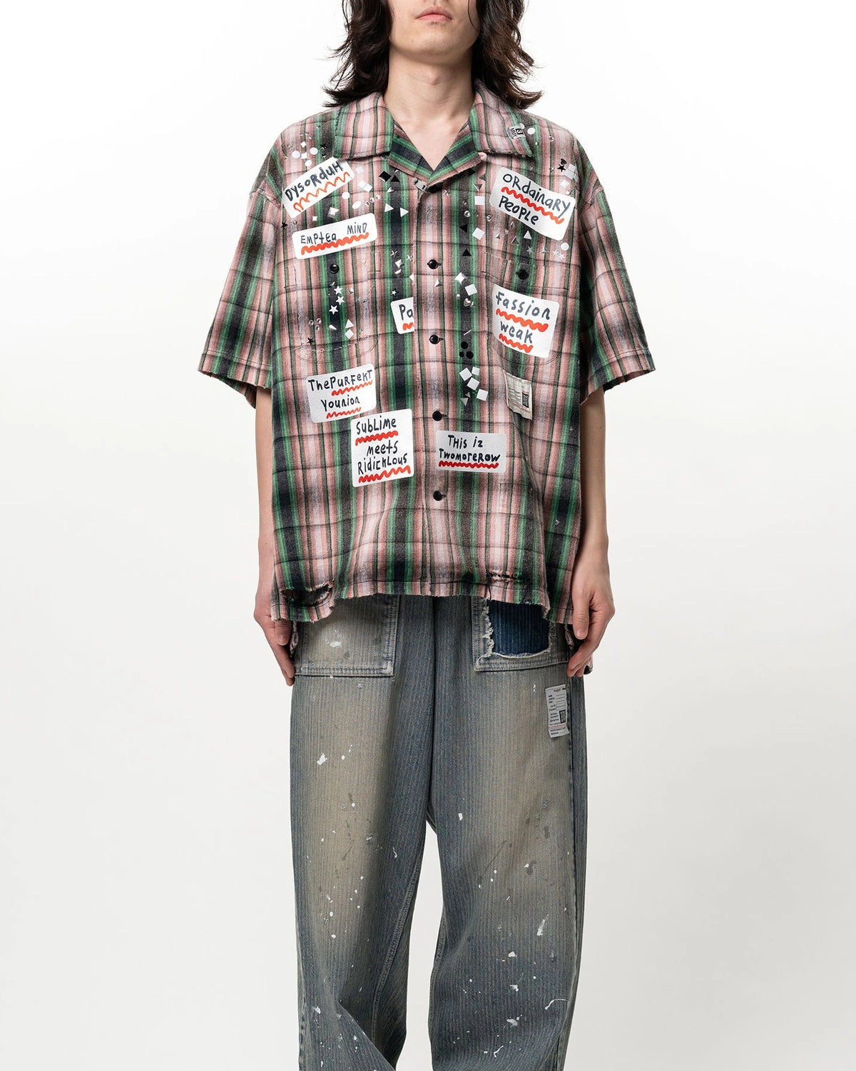 Maison MIHARA YASUHIRO / Embellished Sticker Short Sleeve Check Shirt (A16SH087)
