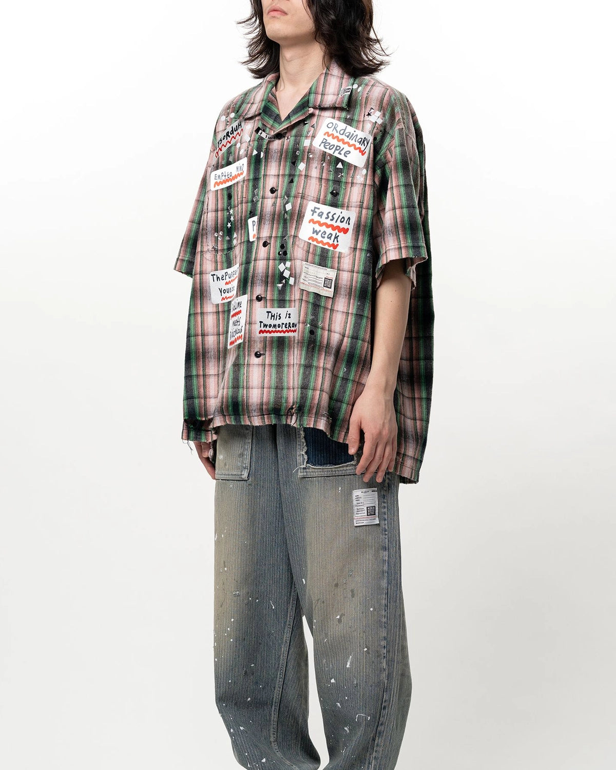 Maison MIHARA YASUHIRO / Embellished Sticker Short Sleeve Check Shirt (A16SH087)