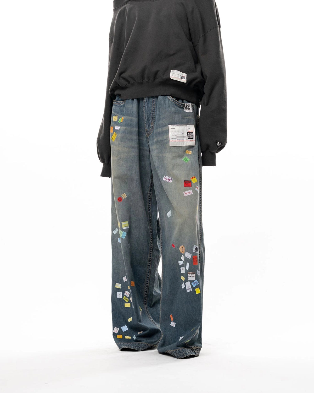 Maison MIHARA YASUHIRO / Price Tag Sticker Printed Wide Denim Pants -Women's- (B17PT101)