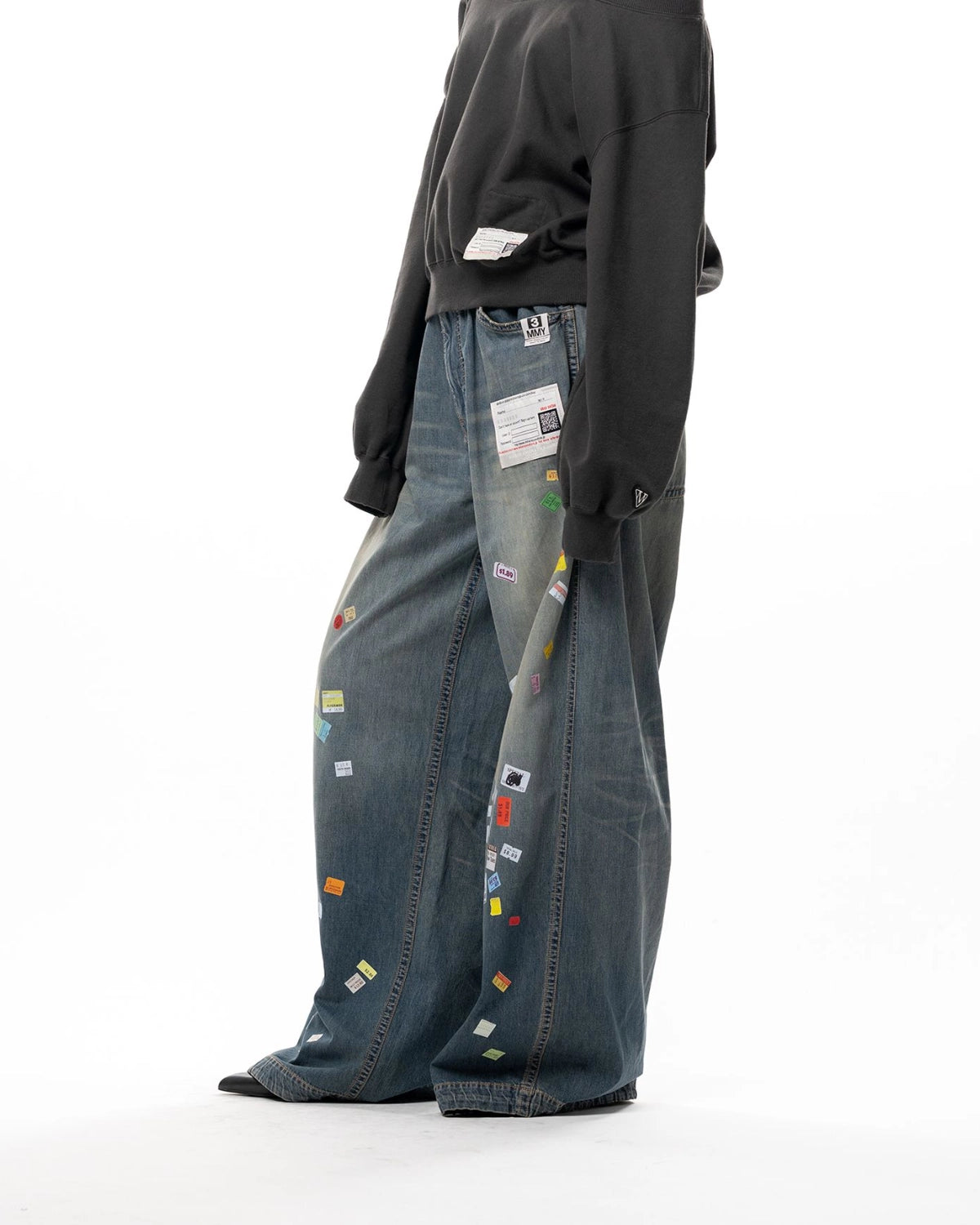 Maison MIHARA YASUHIRO / Price Tag Sticker Printed Wide Denim Pants -Women's- (B17PT101)