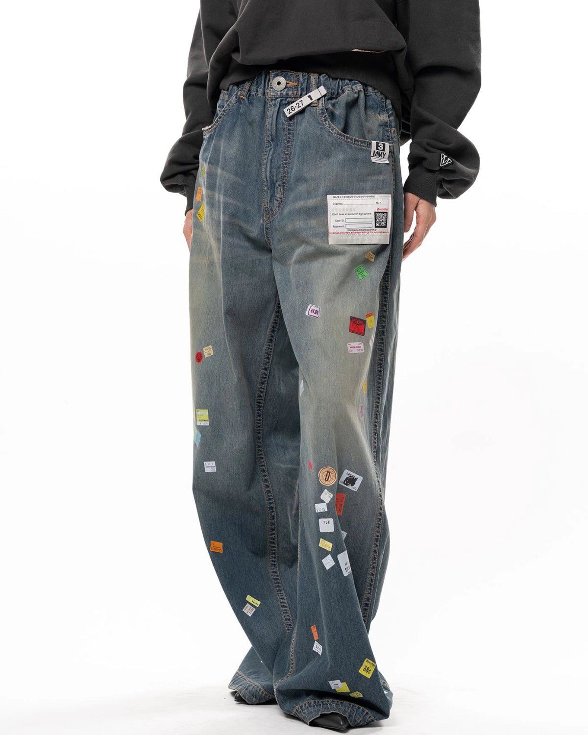 Maison MIHARA YASUHIRO / Price Tag Sticker Printed Wide Denim Pants -Women's- (B17PT101)