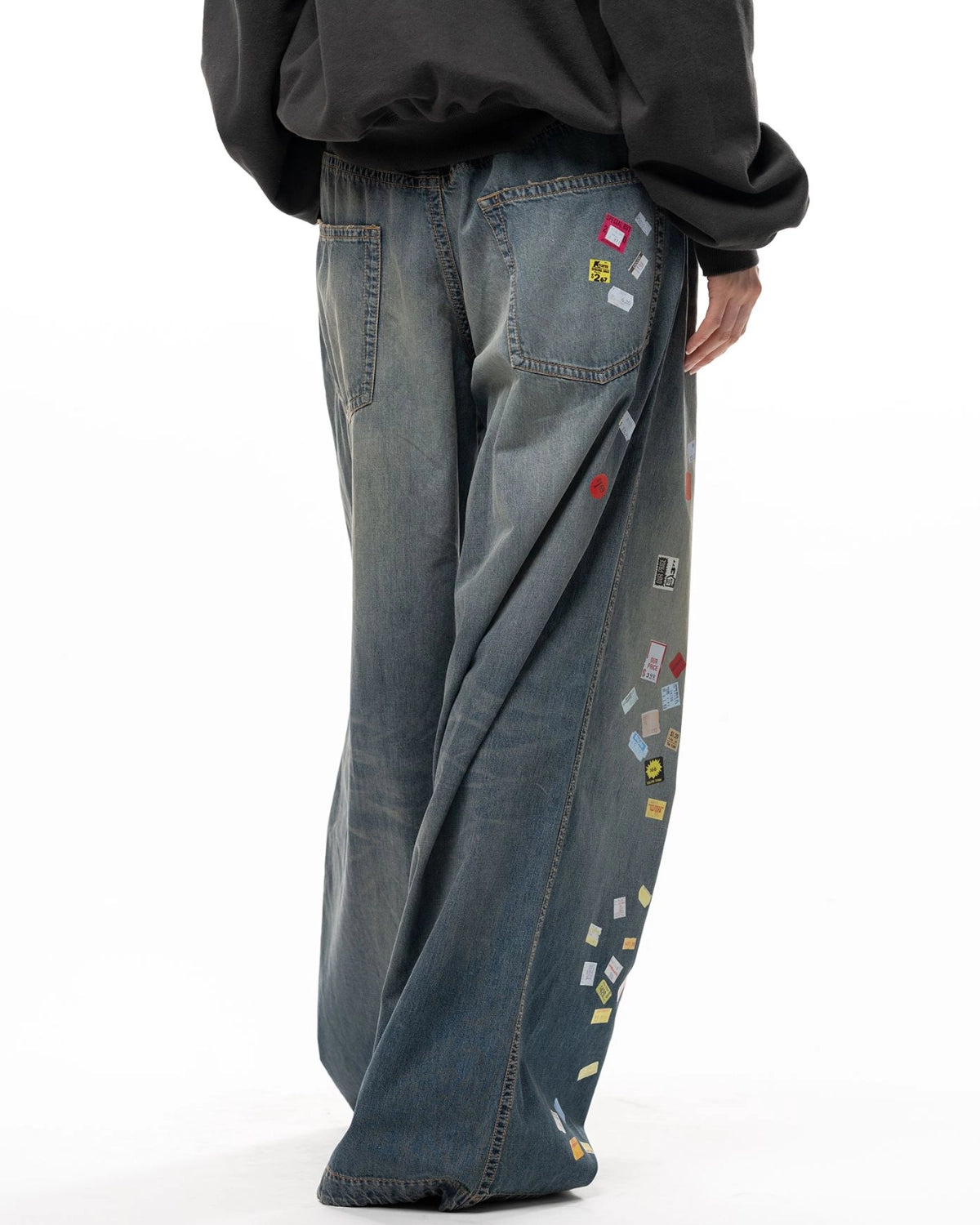 Maison MIHARA YASUHIRO / Price Tag Sticker Printed Wide Denim Pants -Women's- (B17PT101)