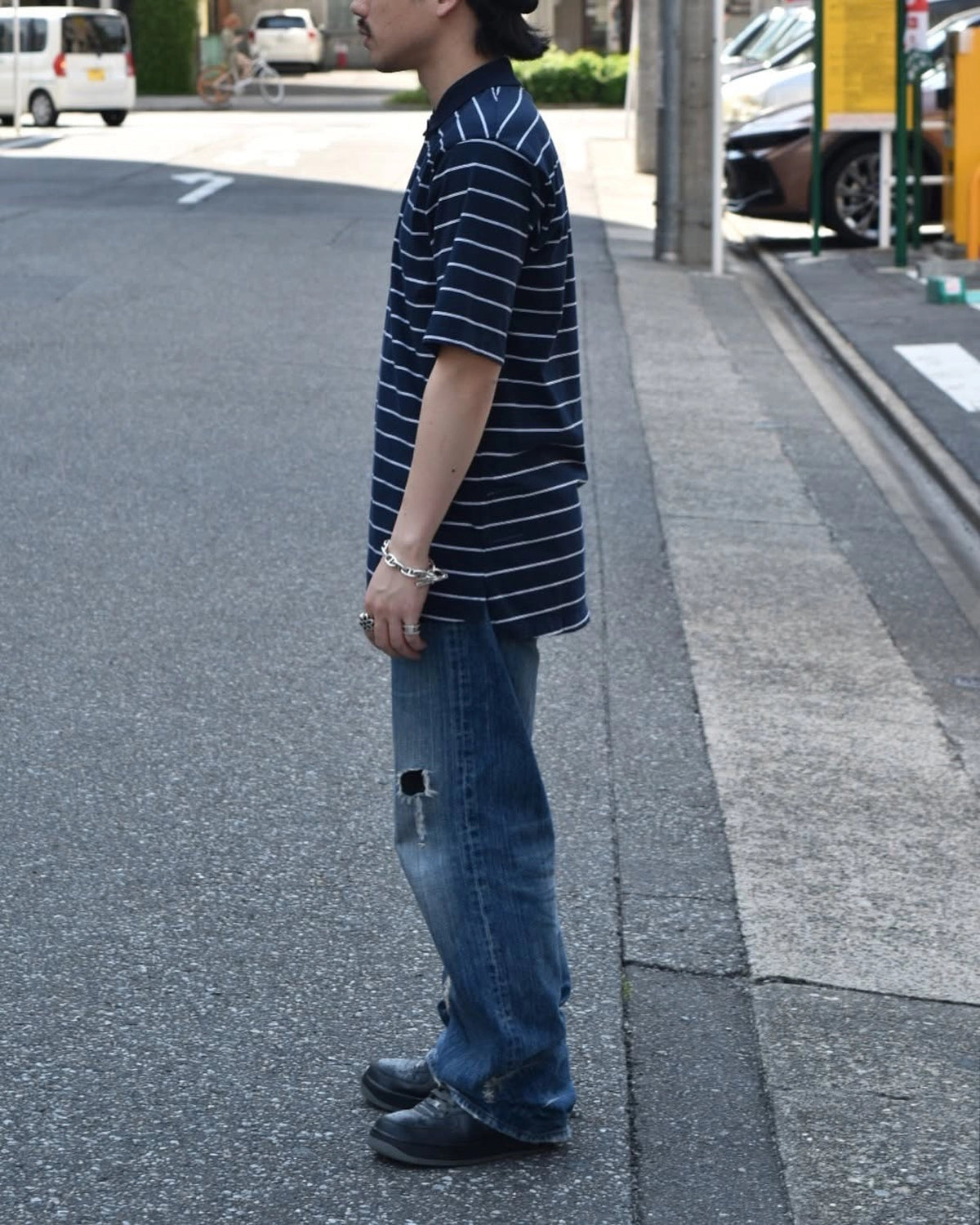 NONNATIVE / OFFICER S/S POLO SHIRT BORDER COTTON JERSEY (NN-C4613)
