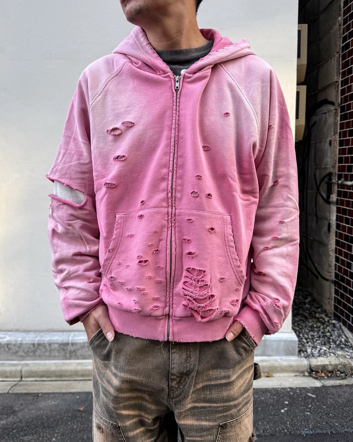 A Good Bad Influence / AGED DIS TRESED ZIP HOODIE (AGBI-26AW-HD02)