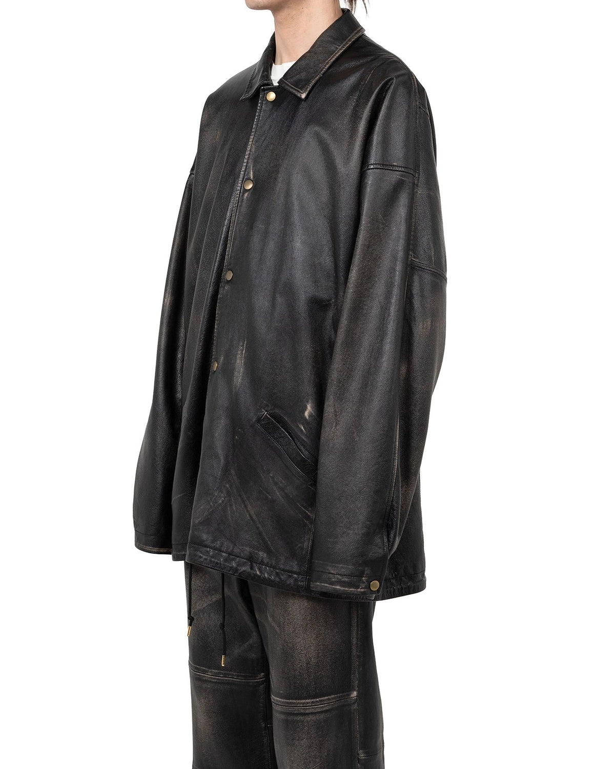 KAMIYA / Distressed Leather Coach Jacket (G15BL011)