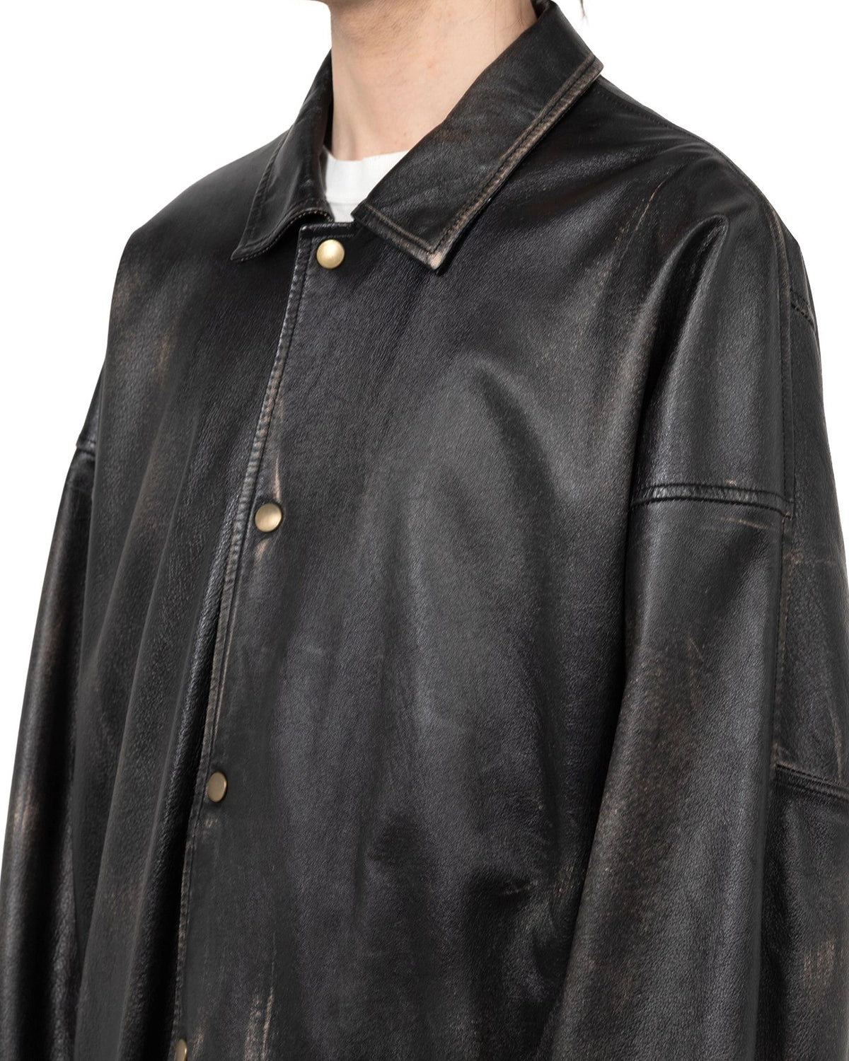 KAMIYA / Distressed Leather Coach Jacket (G15BL011)