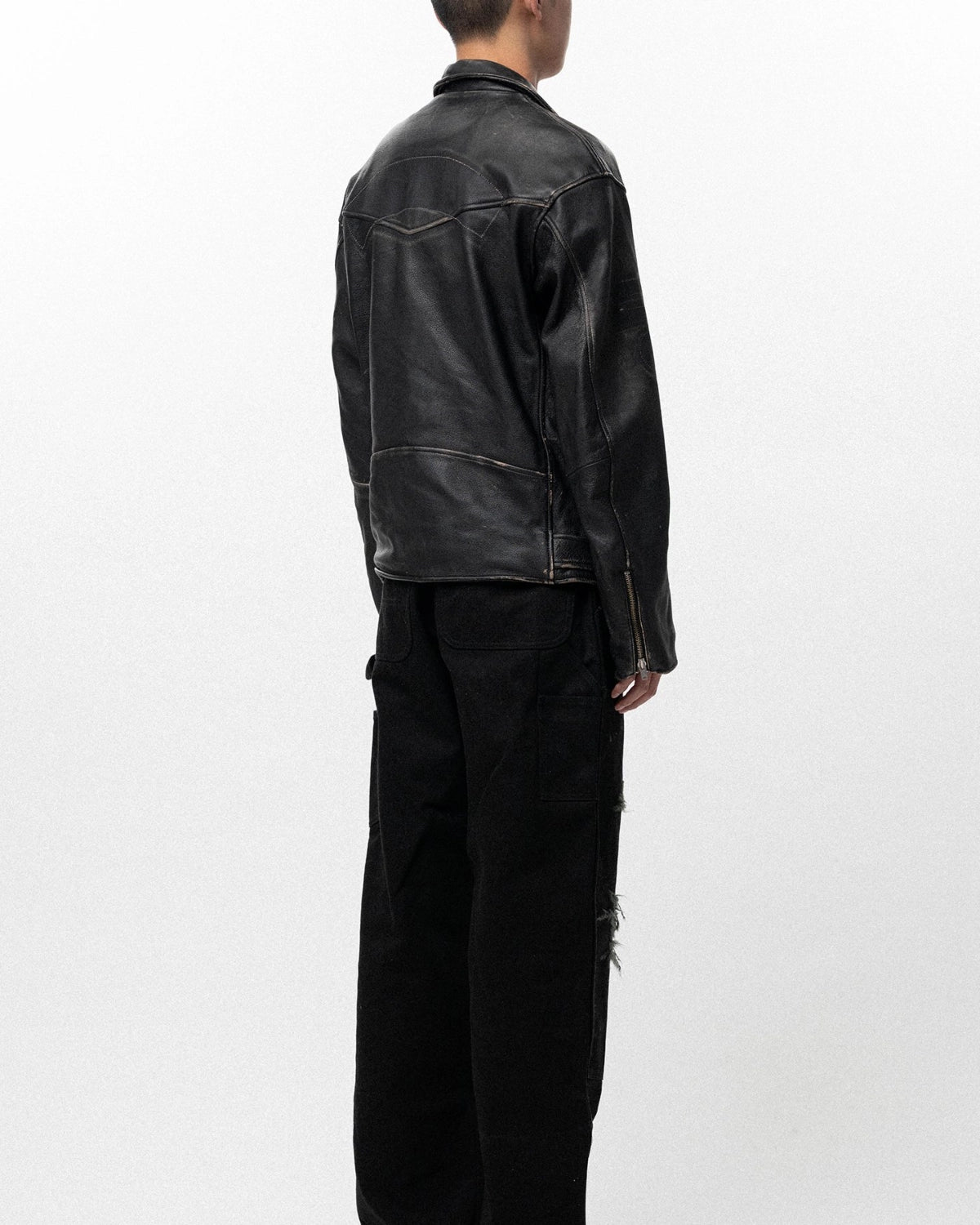 KAMIYA / Distressed Leather Biker Jacket (G16BL011)