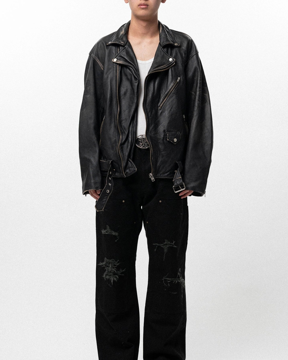 KAMIYA / Distressed Leather Biker Jacket (G16BL011)