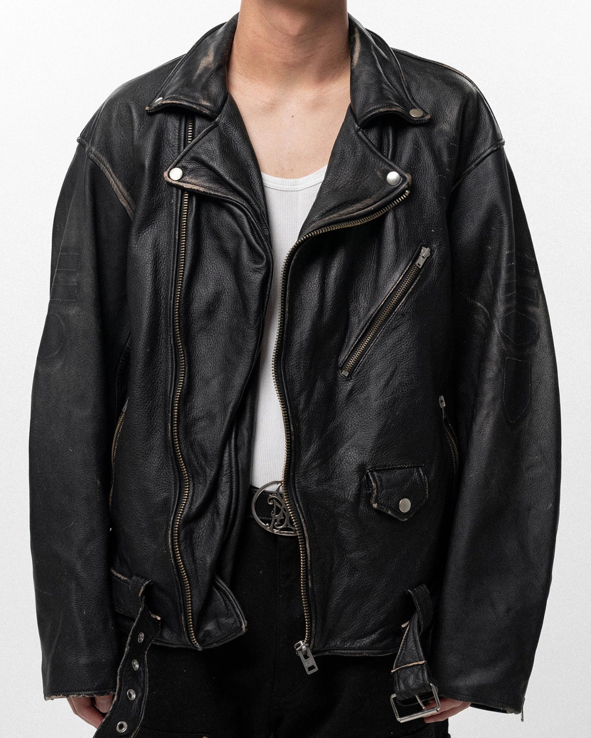 KAMIYA / Distressed Leather Biker Jacket (G16BL011)