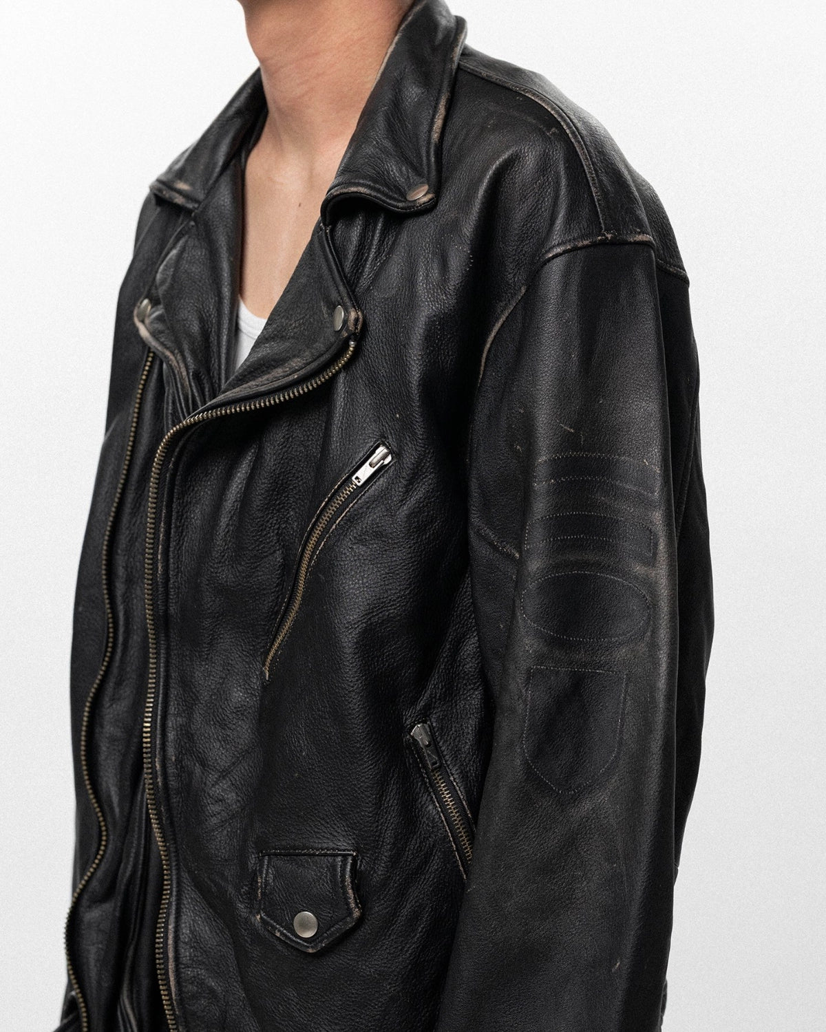 KAMIYA / Distressed Leather Biker Jacket (G16BL011)