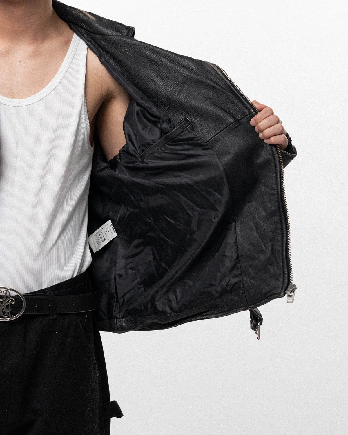 KAMIYA / Distressed Leather Biker Jacket (G16BL011)