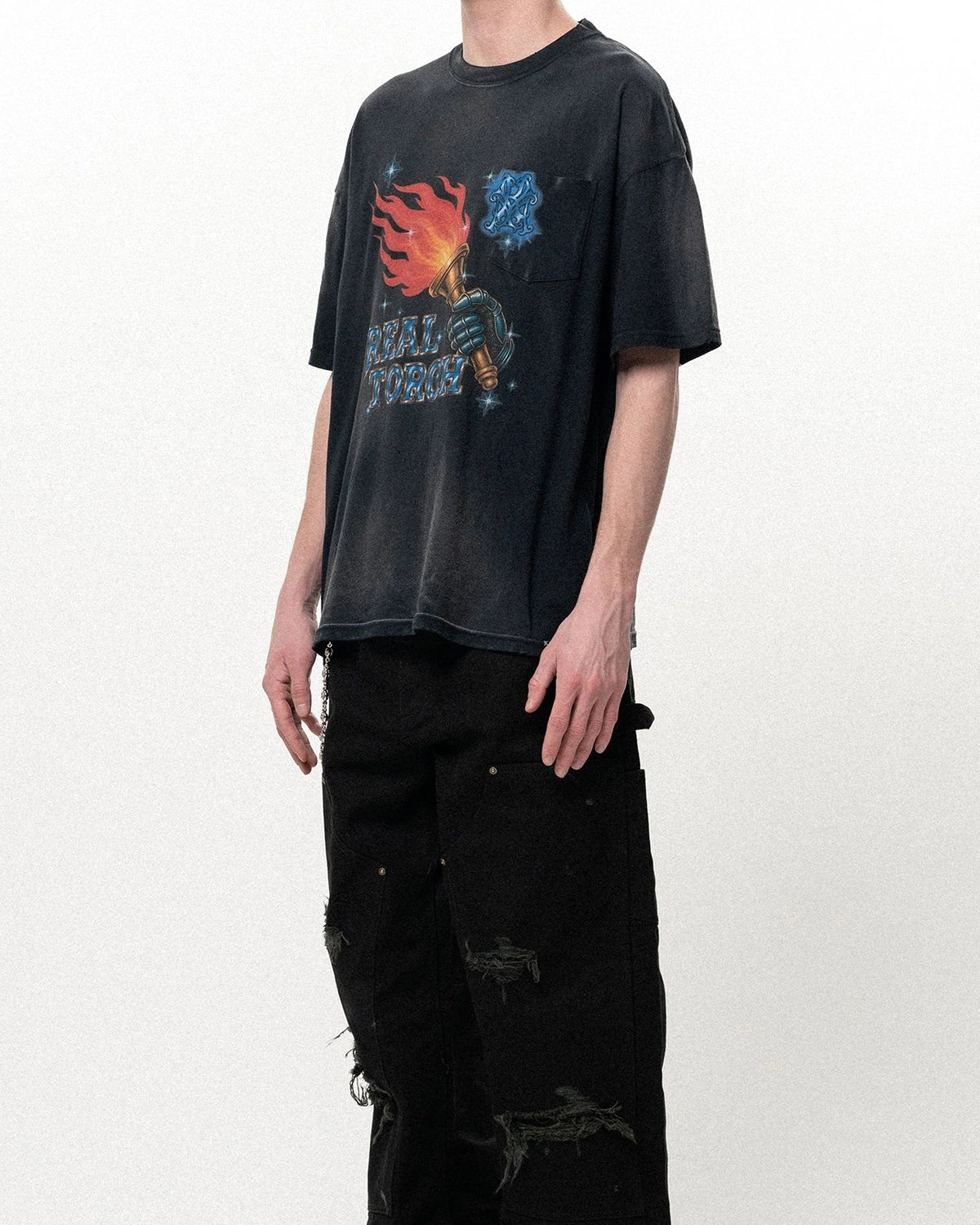 KAMIYA / "REAL TORCH" Distressed Pocket Tee (G16TS090)