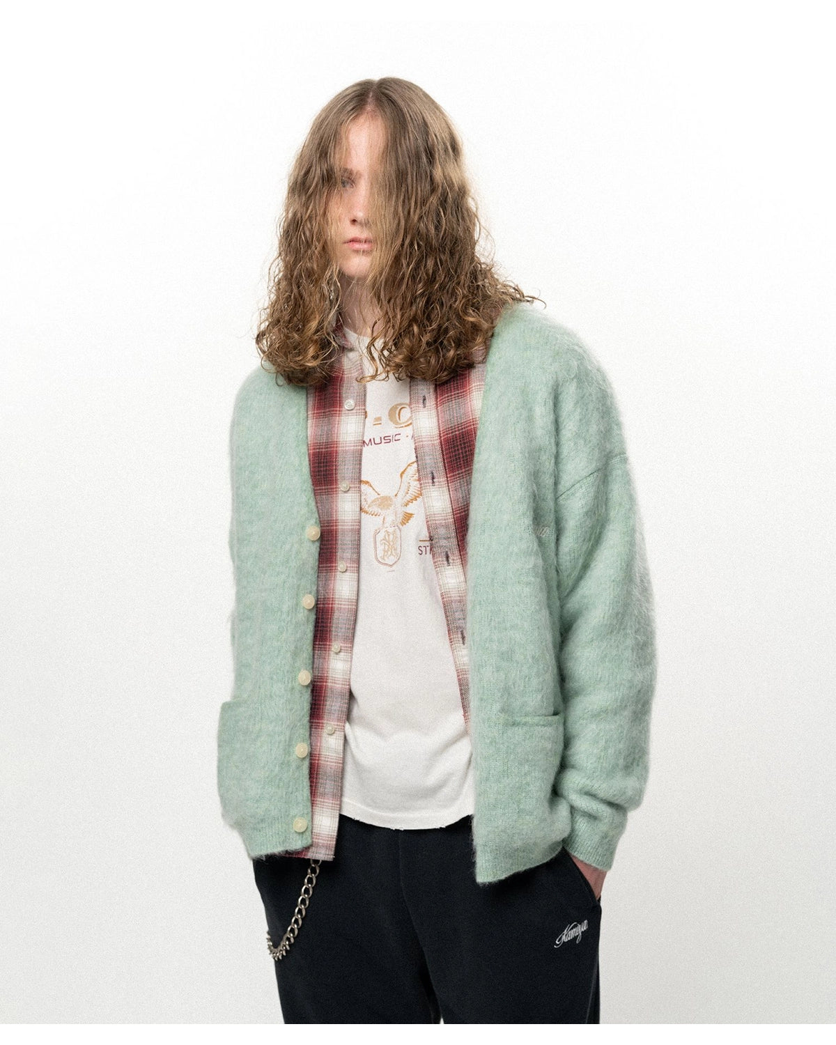 KAMIYA / Embroidered Shaggy Mohair Knit Cardigan (G17CD076)