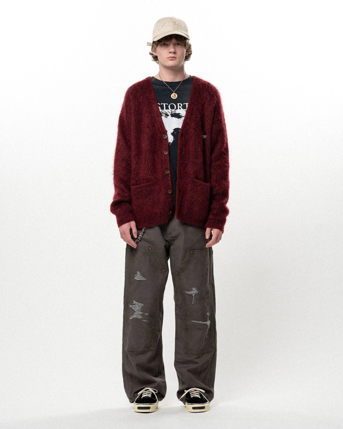 KAMIYA / Embroidered Shaggy Mohair Knit Cardigan (G17CD076)