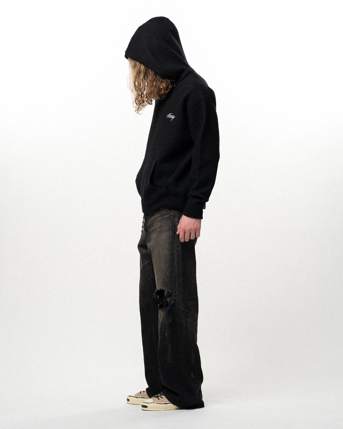 KAMIYA / Embroidered Felted Wool Knit Hoodie (G17HD083)