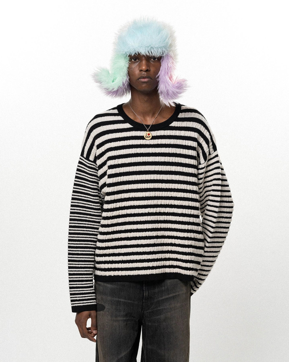 KAMIYA / Horizontal Multi Stripe Bouclé Knit (G17PO081)