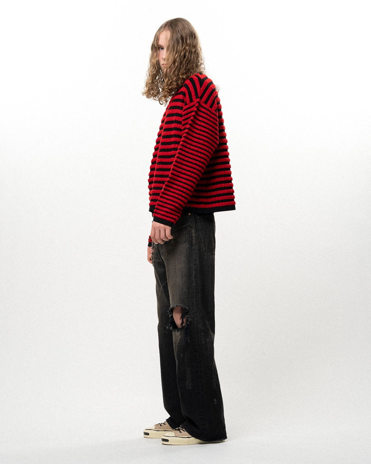 KAMIYA / Horizontal Multi Stripe Bouclé Knit (G17PO081)