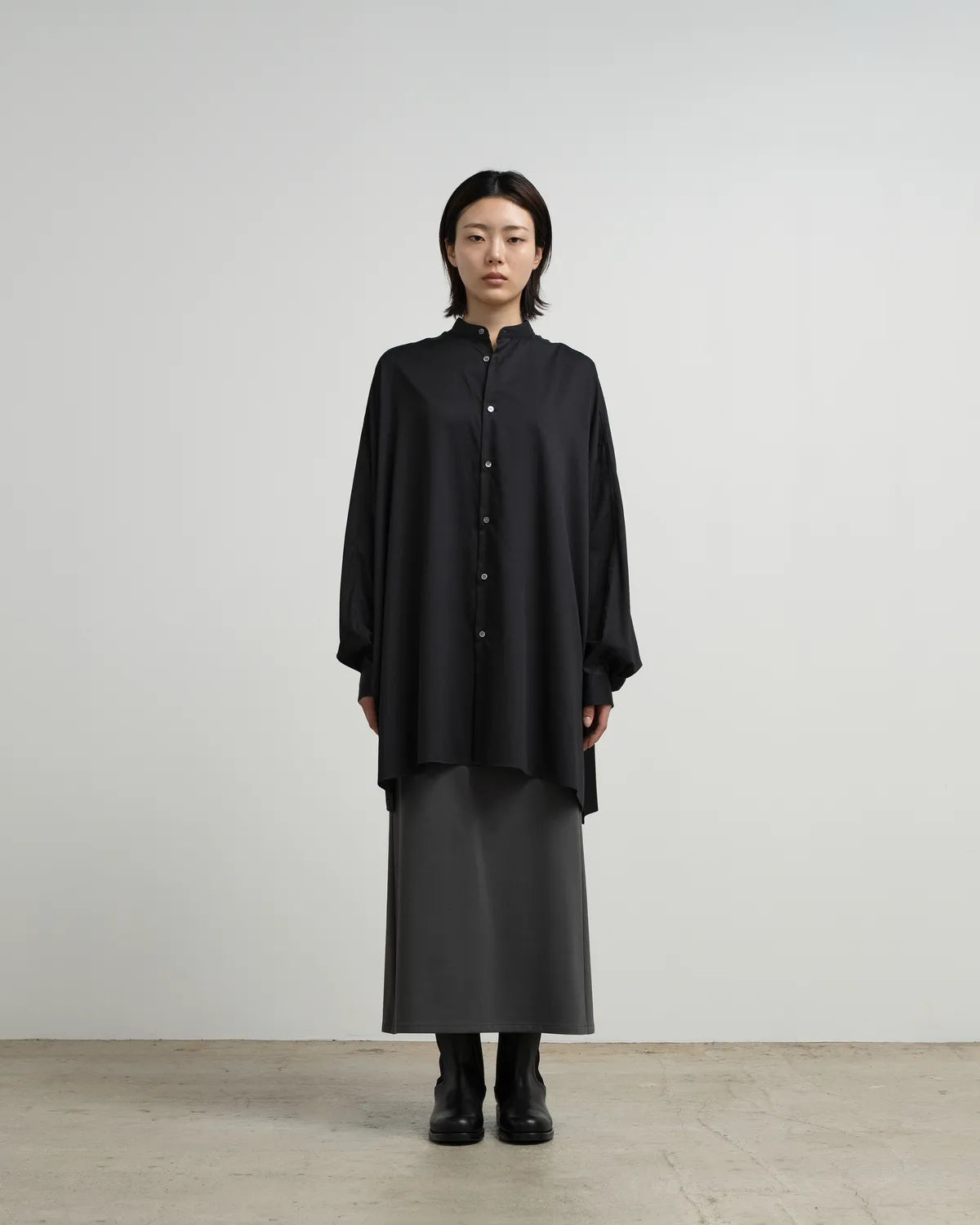 Graphpaper / Silicon Poplin Deep Slit Band Collar Shirt (GL263-50199)