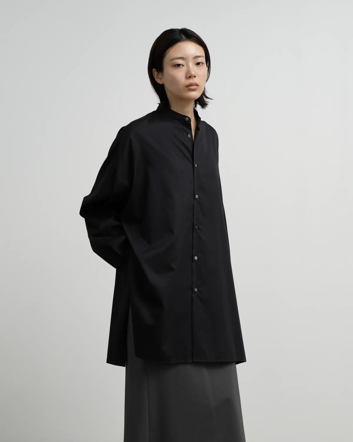 Graphpaper / Silicon Poplin Deep Slit Band Collar Shirt (GL263-50199)