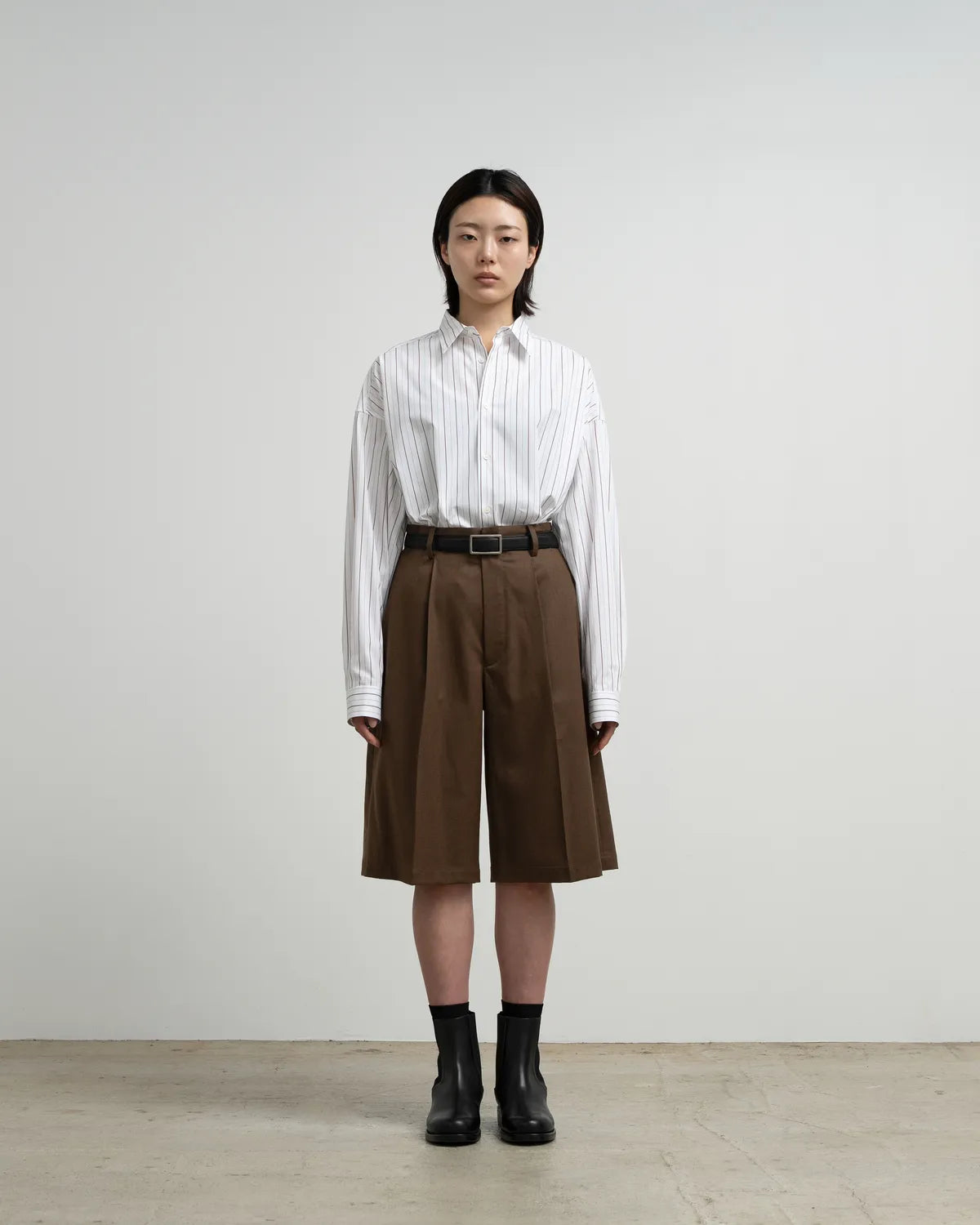 Graphpaper / SIDOGRAS Brown Stripe Oversized Regular Collar Shirt (GL263-50347)