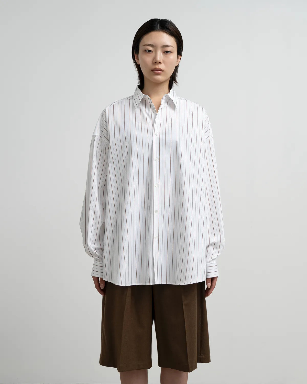 Graphpaper / SIDOGRAS Brown Stripe Oversized Regular Collar Shirt (GL263-50347)