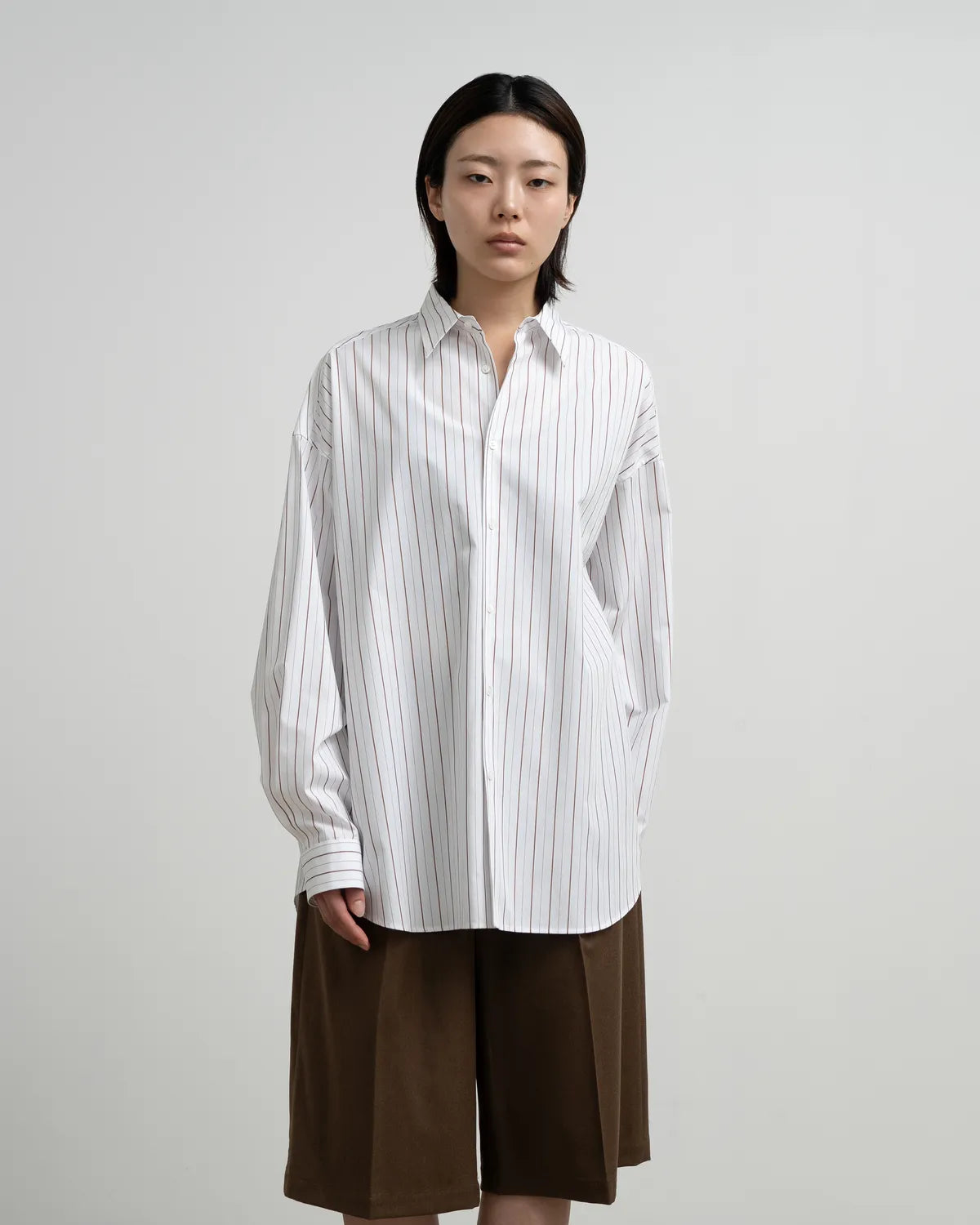 Graphpaper / SIDOGRAS Brown Stripe Oversized Regular Collar Shirt (GL263-50347)