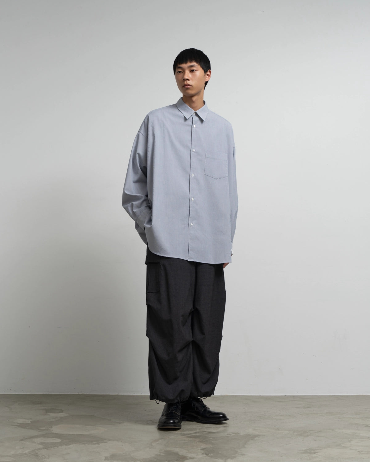 Graphpaper Re: (※Graphpaper NAGOYA EXCLUSIVE) / Hair Line Sucker Stripe L/S Oversized Regular Collor Shirts (GM262-50702N)