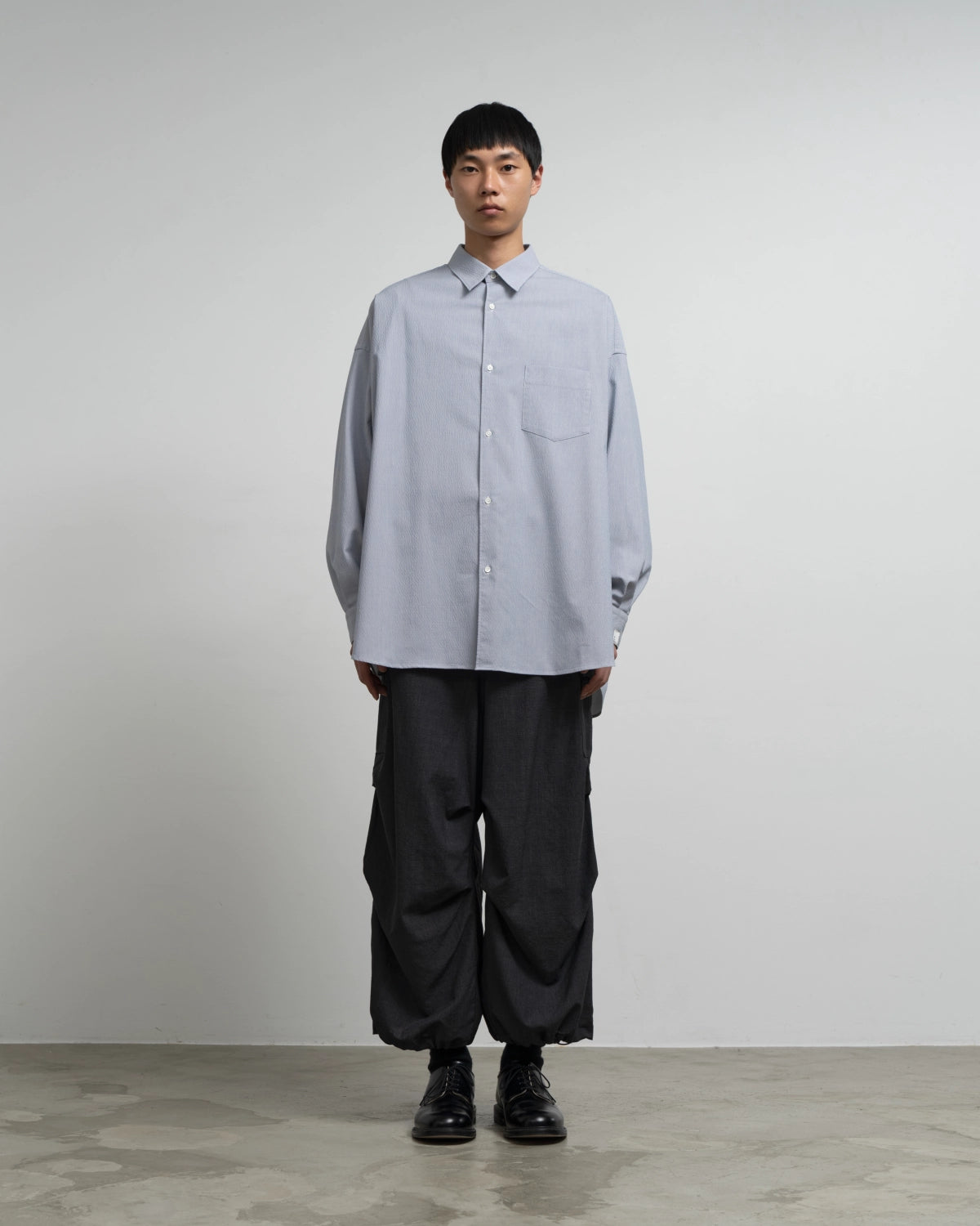 Graphpaper Re: (※Graphpaper NAGOYA EXCLUSIVE) / Hair Line Sucker Stripe L/S Oversized Regular Collor Shirts (GM262-50702N)