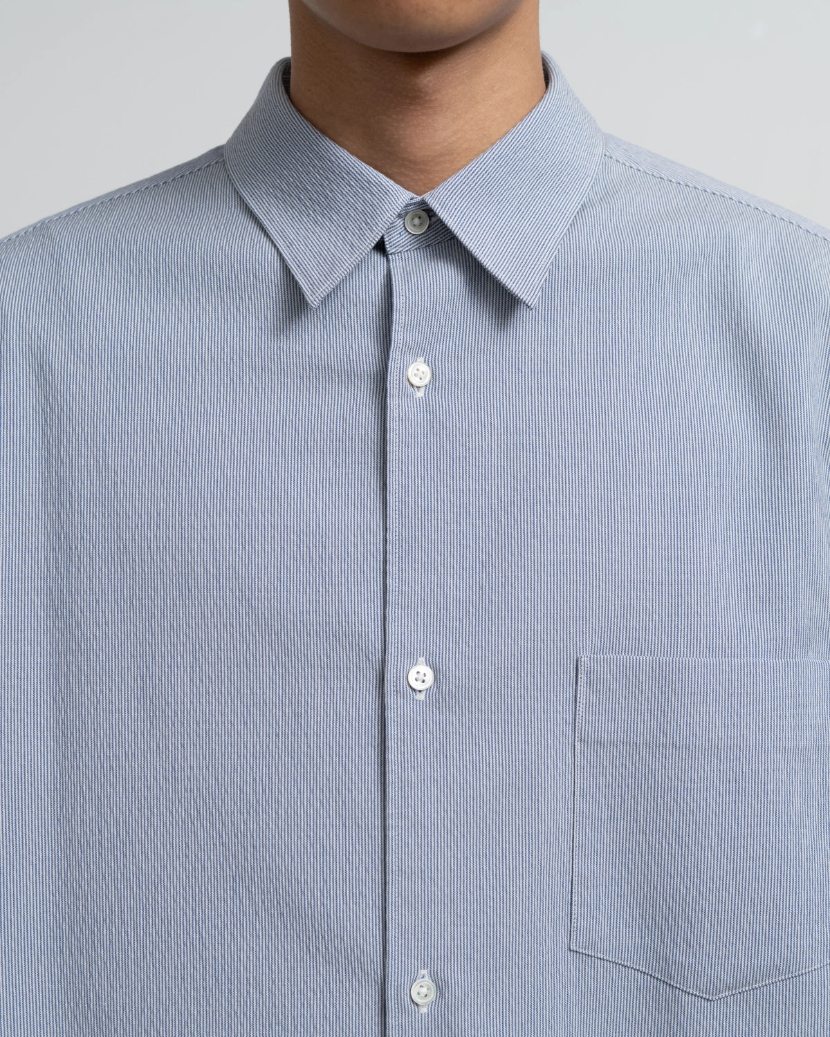 Graphpaper Re: (※Graphpaper NAGOYA EXCLUSIVE) / Hair Line Sucker Stripe L/S Oversized Regular Collor Shirts (GM262-50702N)