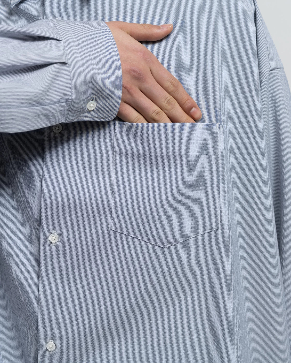 Graphpaper Re: (※Graphpaper NAGOYA EXCLUSIVE) / Hair Line Sucker Stripe L/S Oversized Regular Collor Shirts (GM262-50702N)