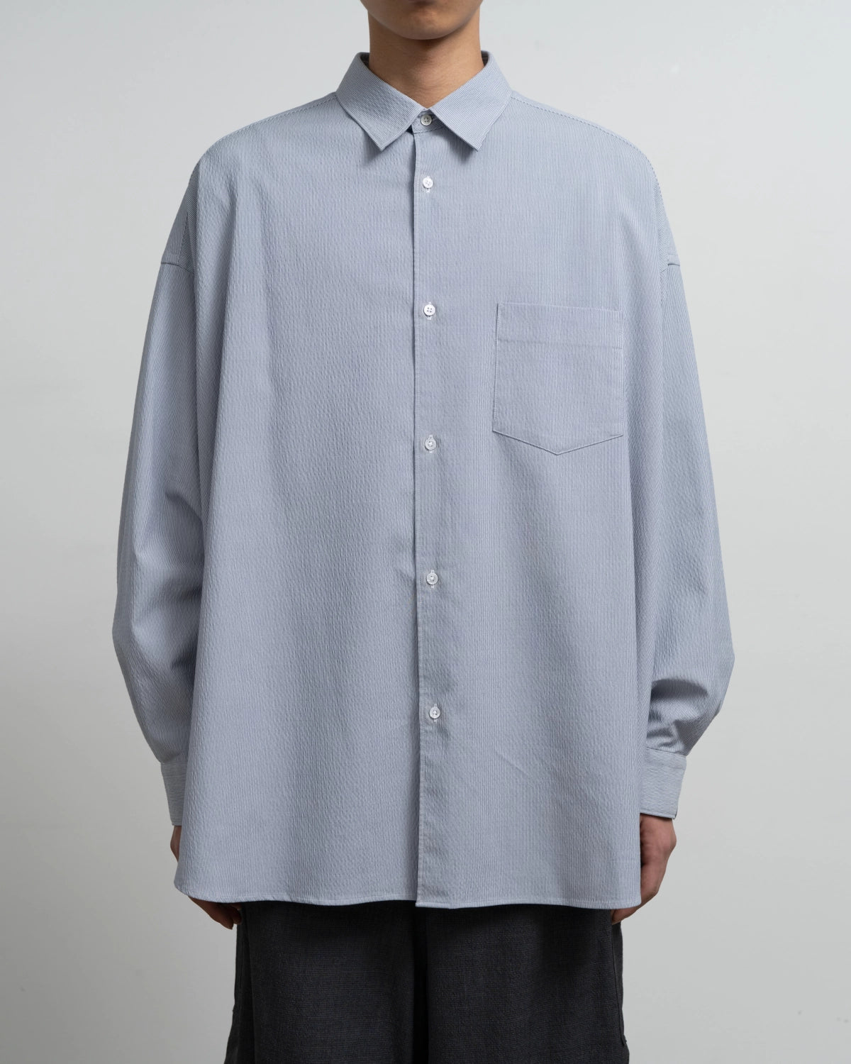 Graphpaper Re: (※Graphpaper NAGOYA EXCLUSIVE) / Hair Line Sucker Stripe L/S Oversized Regular Collor Shirts (GM262-50702N)