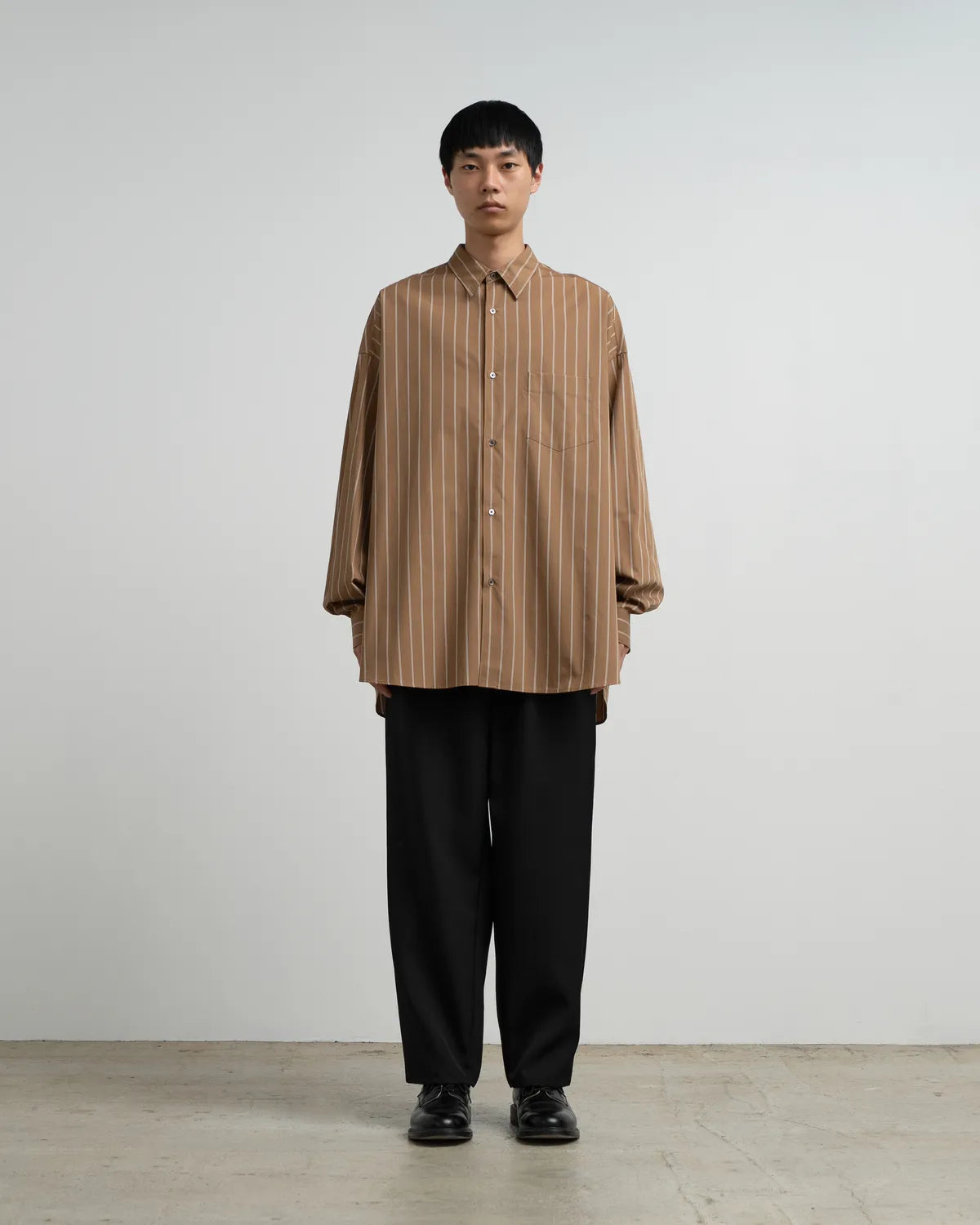 Graphpaper / SIDOGRAS Brown Stripe L/S Oversized Regular Collar Shirt (GM263-50345)