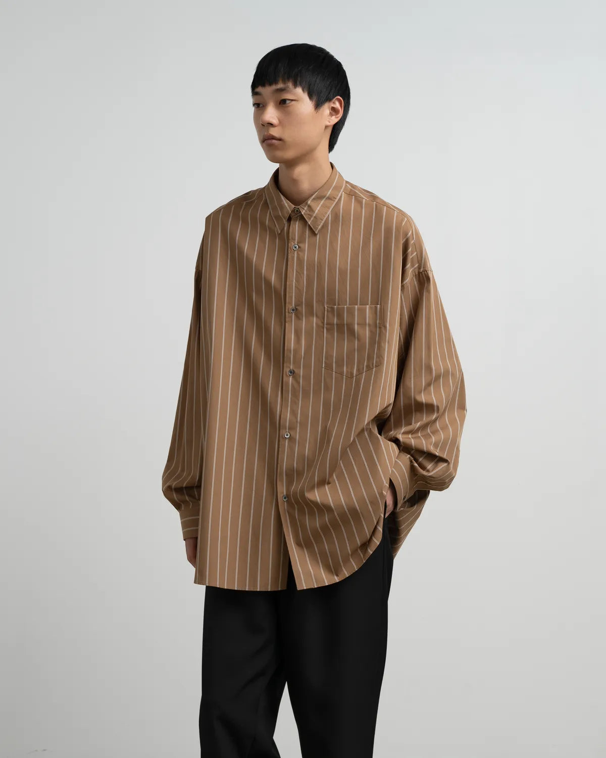 Graphpaper / SIDOGRAS Brown Stripe L/S Oversized Regular Collar Shirt (GM263-50345)