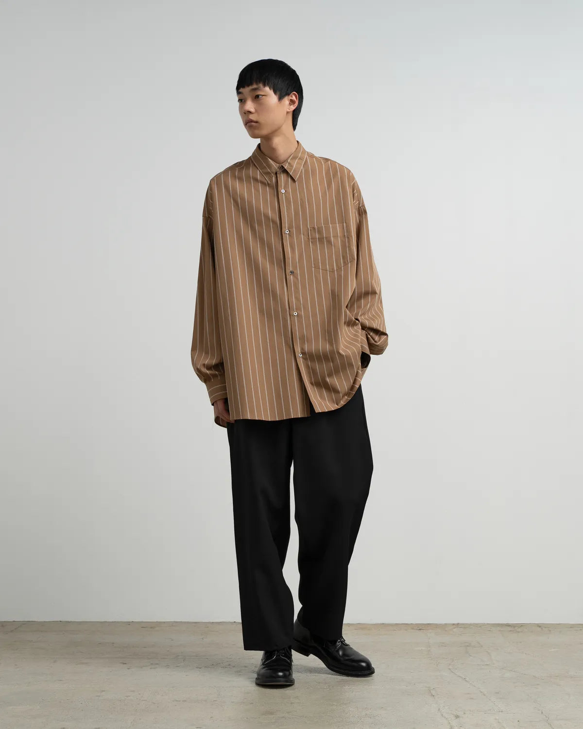 Graphpaper / SIDOGRAS Brown Stripe L/S Oversized Regular Collar Shirt (GM263-50345)