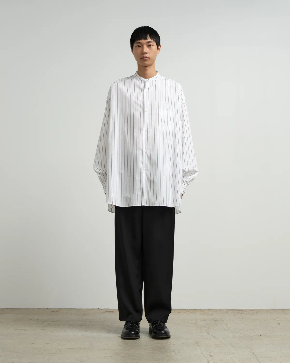 Graphpaper / SIDOGRAS Brown Stripe L/S Oversized Band Collar Shirt (GM263-50346)