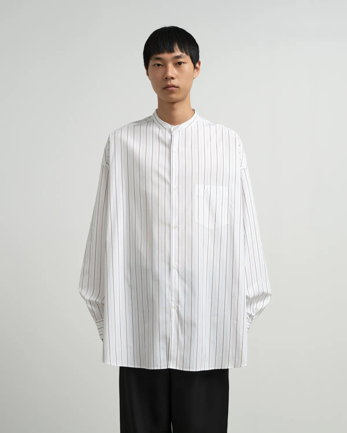 Graphpaper / SIDOGRAS Brown Stripe L/S Oversized Band Collar Shirt (GM263-50346)