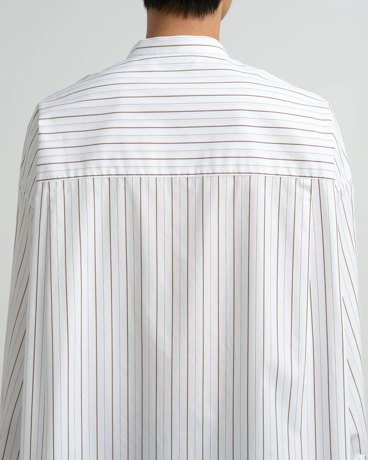 Graphpaper / SIDOGRAS Brown Stripe L/S Oversized Band Collar Shirt (GM263-50346)
