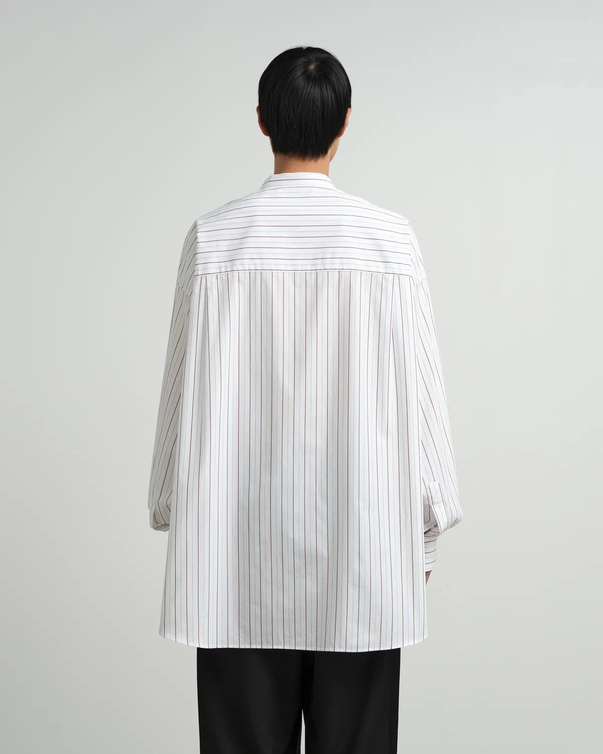 Graphpaper / SIDOGRAS Brown Stripe L/S Oversized Band Collar Shirt (GM263-50346)