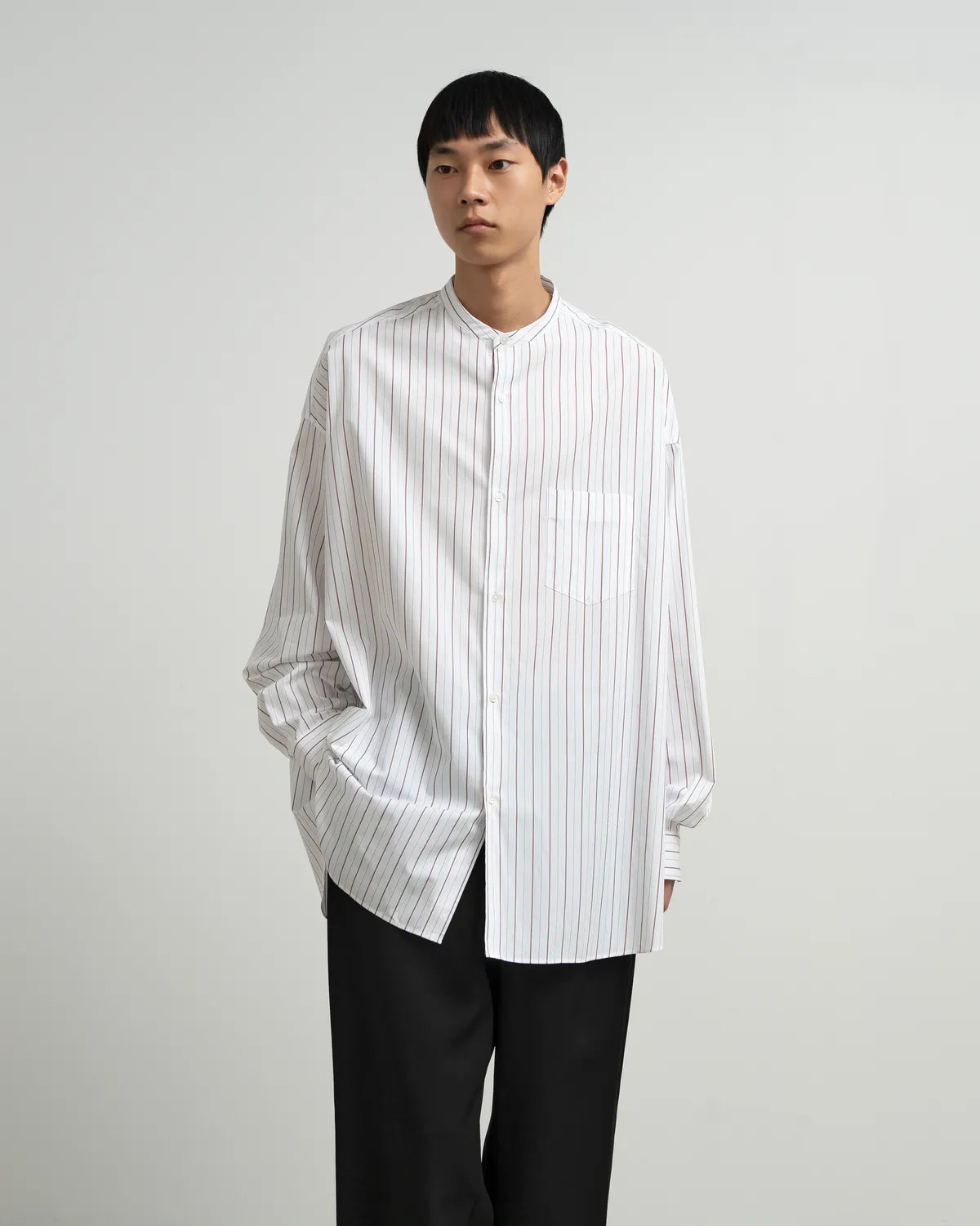 Graphpaper / SIDOGRAS Brown Stripe L/S Oversized Band Collar Shirt (GM263-50346)