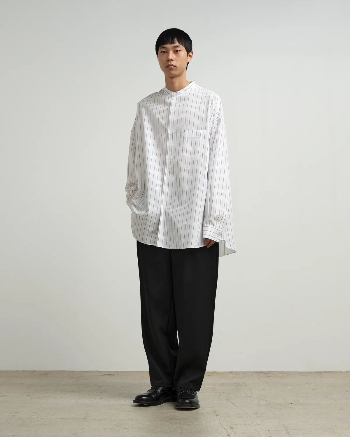 Graphpaper / SIDOGRAS Brown Stripe L/S Oversized Band Collar Shirt (GM263-50346)