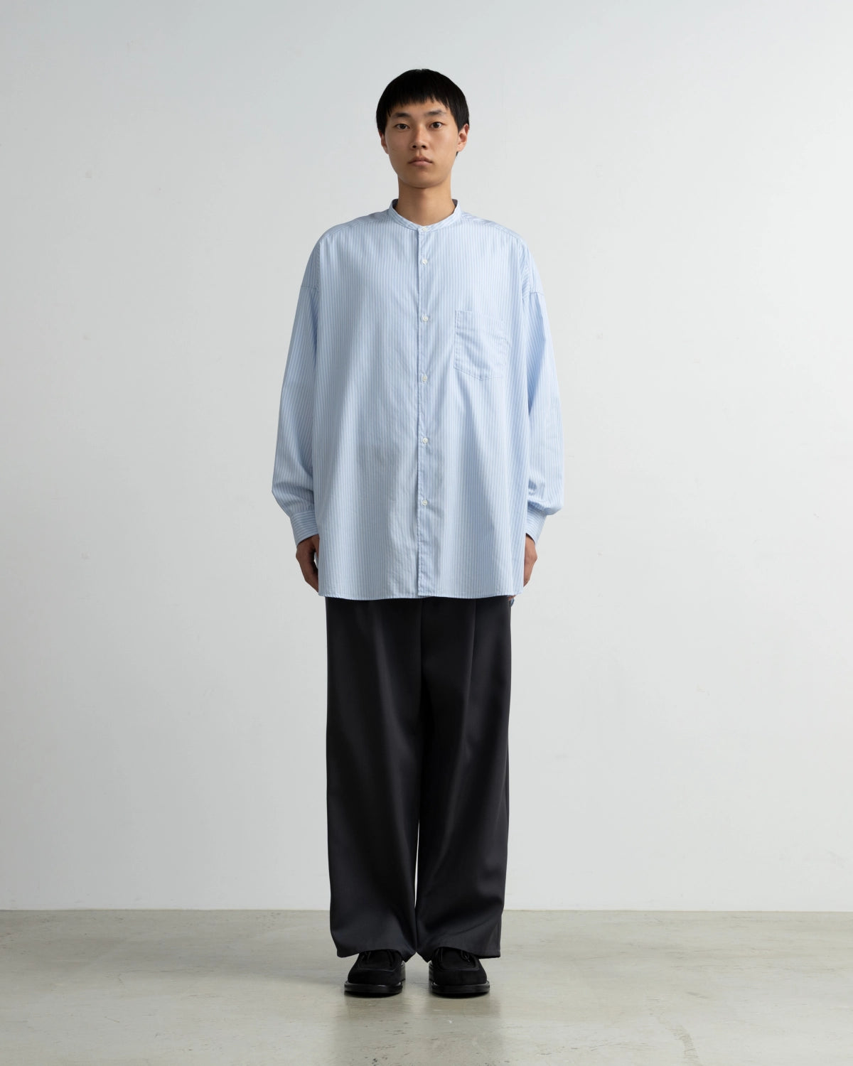 Graphpaper / Broad Stripe L/S Oversized Band Collar Shirt (GM264-50024STB)