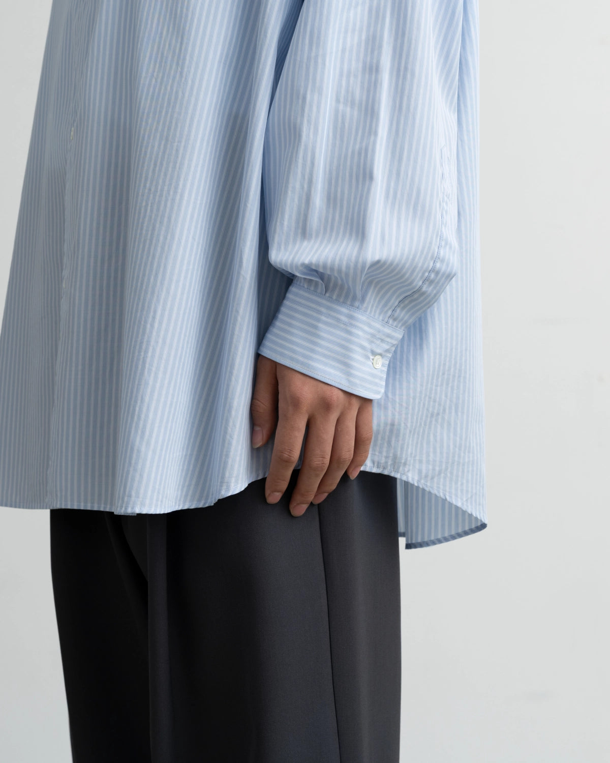 Graphpaper / Broad Stripe L/S Oversized Band Collar Shirt (GM264-50024STB)