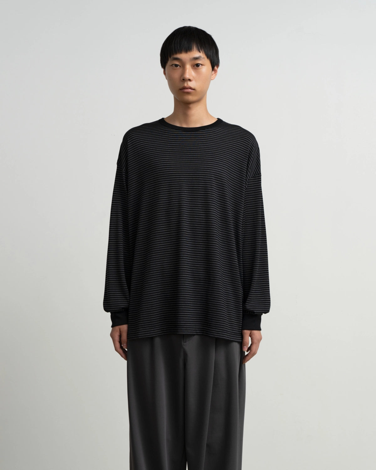 Graphpaper / Fine Wool Border L/S Crew Neck Tee (GU263-70158B)